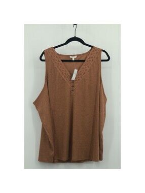 Maurices Women's Crochet Yoke Henley Tank Top 4X Plus Size V-Neck sleeveless